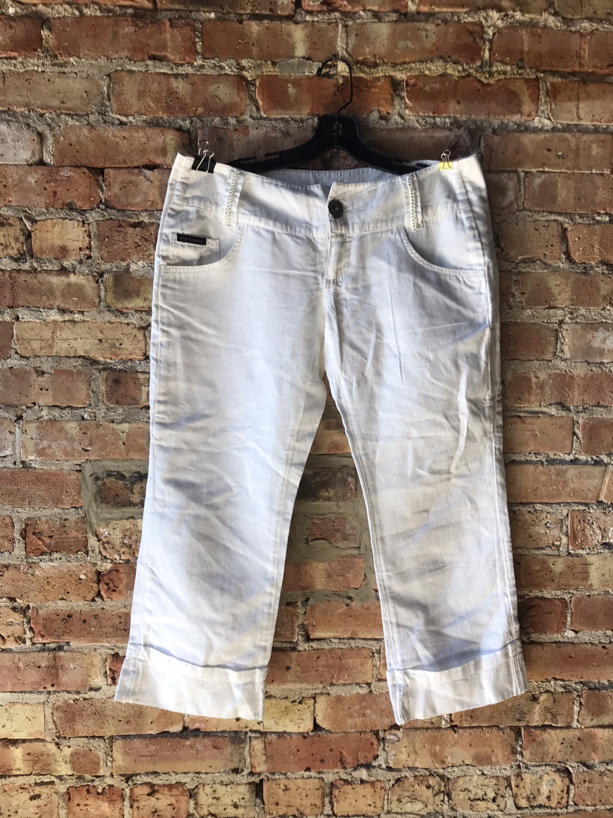 Dolce Gabbana White Capri Pants 52% Linen 48% Cotton Low Cut Rise L