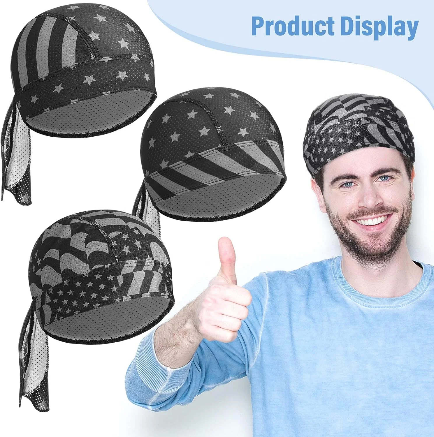 Chuangdi 3 Pcs Do Rags Dew Rag Skull Caps for 250th Anniversary Men Bandana Bean