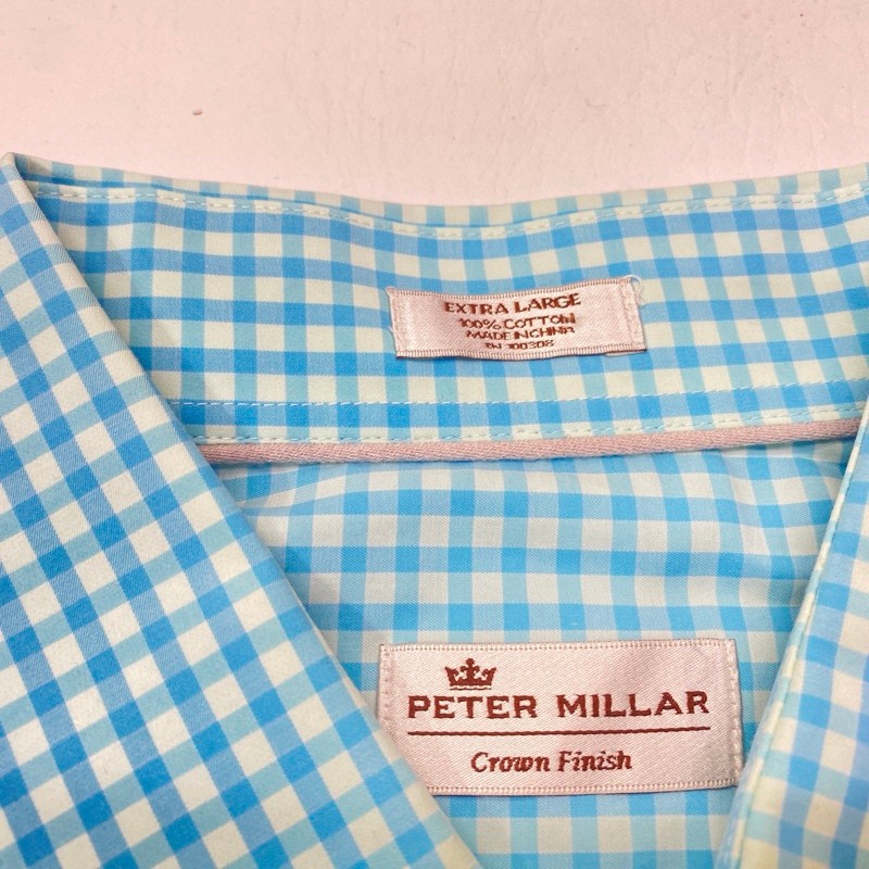 Peter Millar Crown Finish Shirt Long Sleeve Men’s XL Blue Gingham Casual 9564