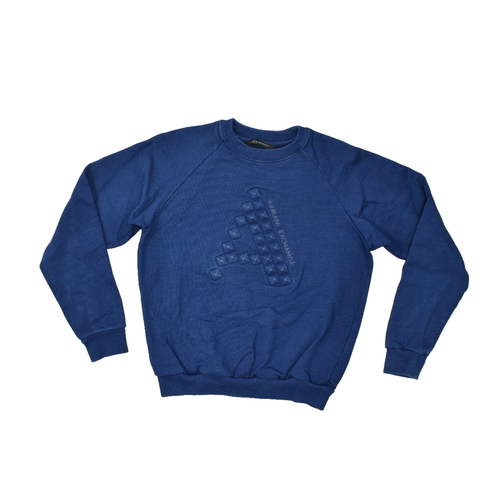 ARMANI EXCHANGE Blue Crew Neck Sweatshirt Mens Size M Embossed AX Logo Pullover