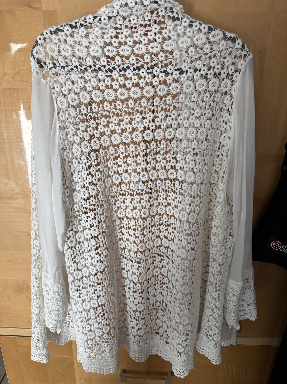 Johnny Was white boho hippie sheer eyelet lace trimmed tunic size Large
