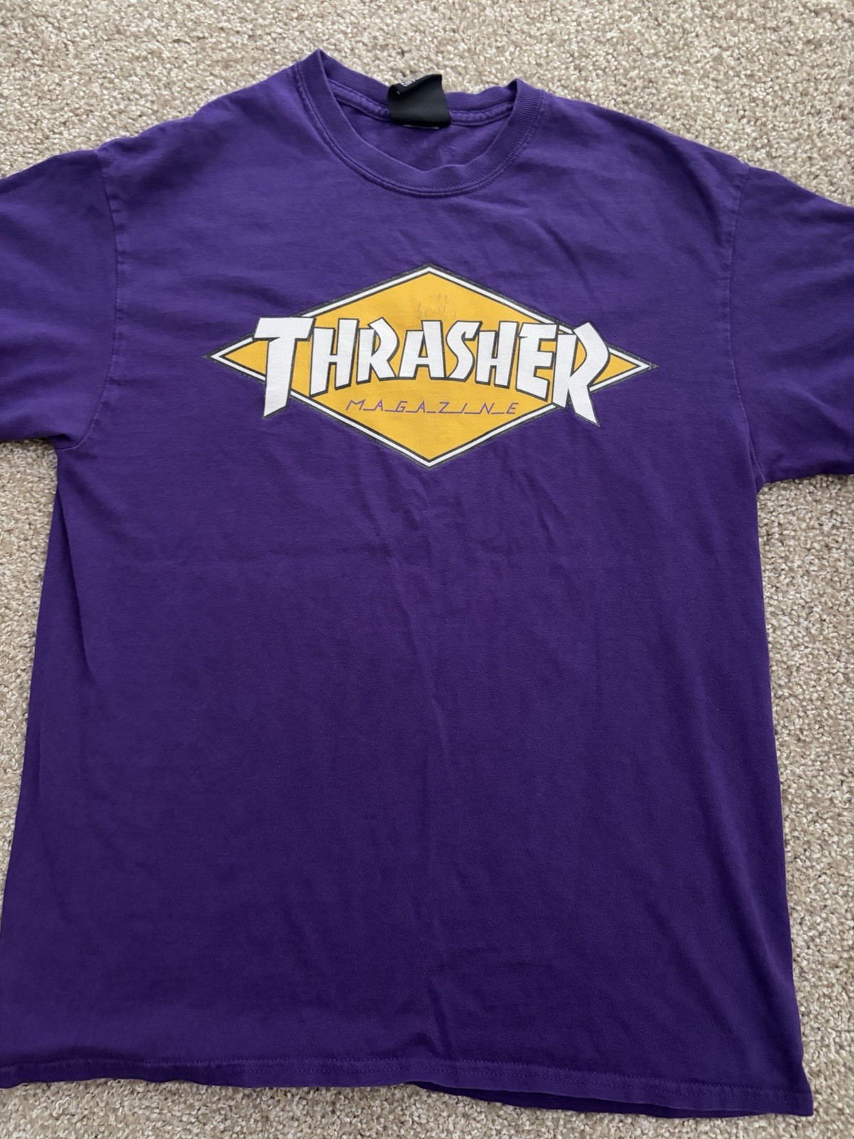 Thrasher Men’s Purple Logo Graphic Print Crew Neck Short Sleeve Tee Size S