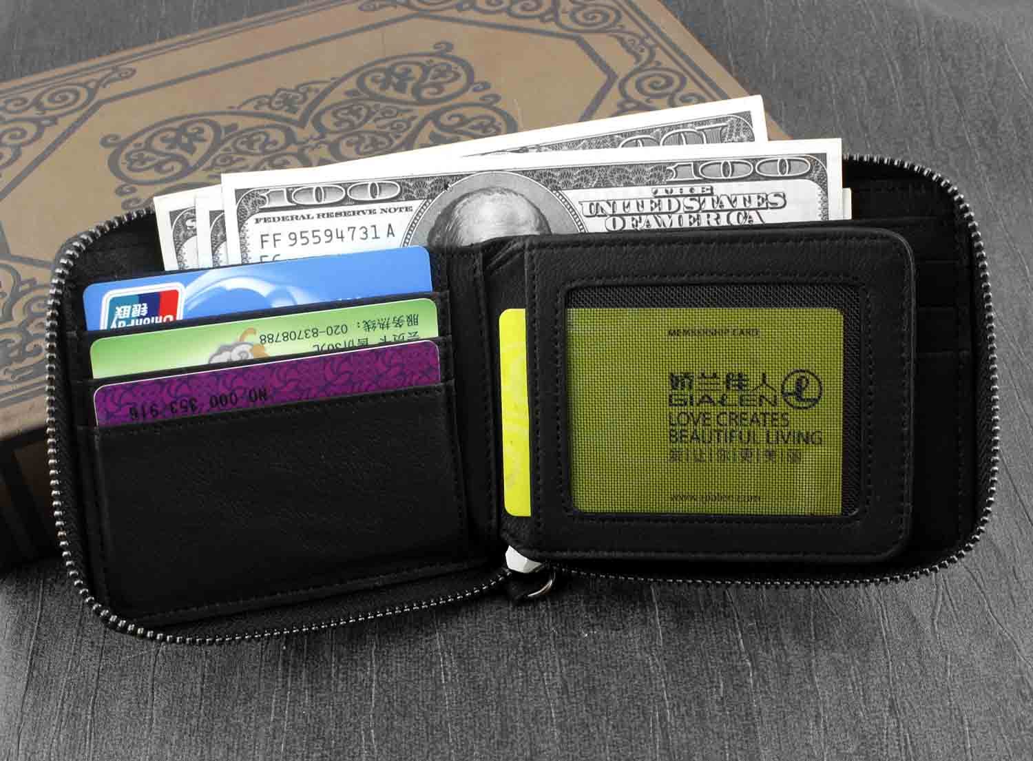 Wallet for Men Sheep Leather Zipper Card Biker Wallet With Safe Chain Black