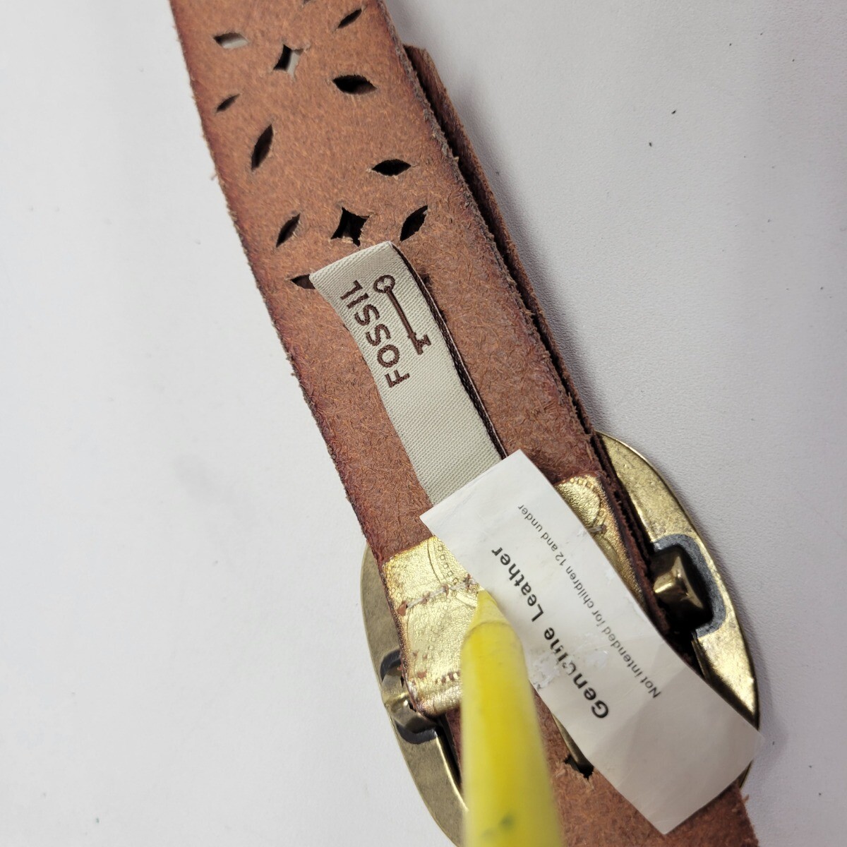 Fossil Leather Belt 30 32 34 M Flower Cut Out Gold Metallic BT3869546M