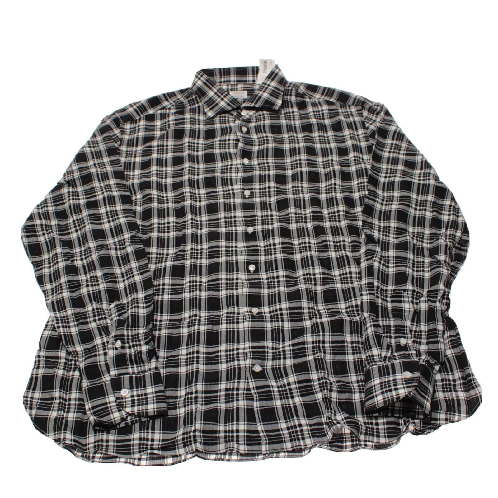 Borriello NWOT Casual Button Down Shirt Size 18.5 46 In Black W/ White Plaid