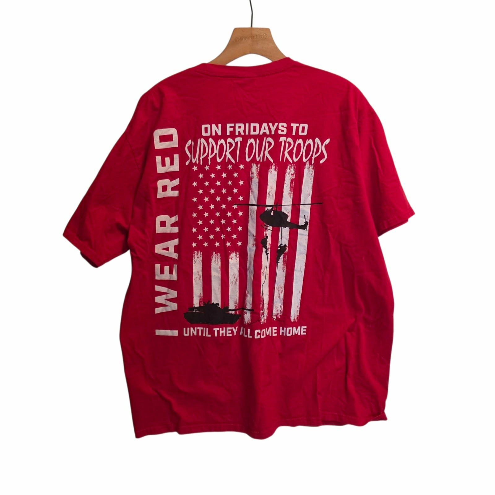 Wear Red On Fridays To Support Our Troops T-Shirt Military Veteran Flag XL