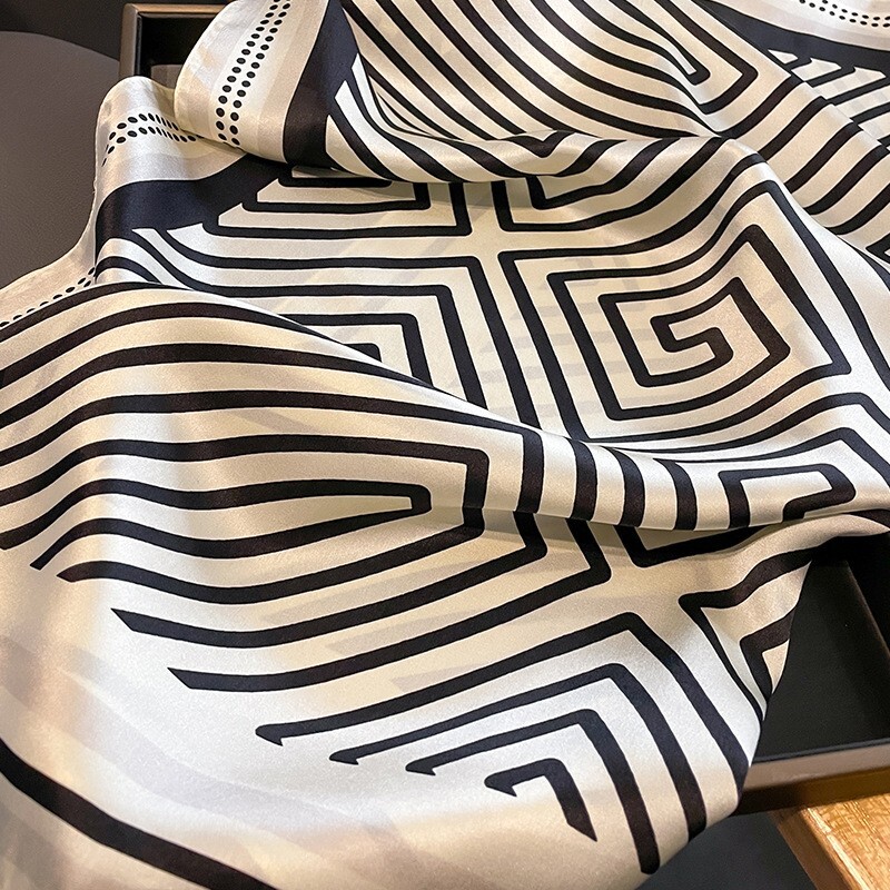 100% Mulberry Silk 27″ Square Scarf Women Neckerchief Wrap Fashion Style Striped