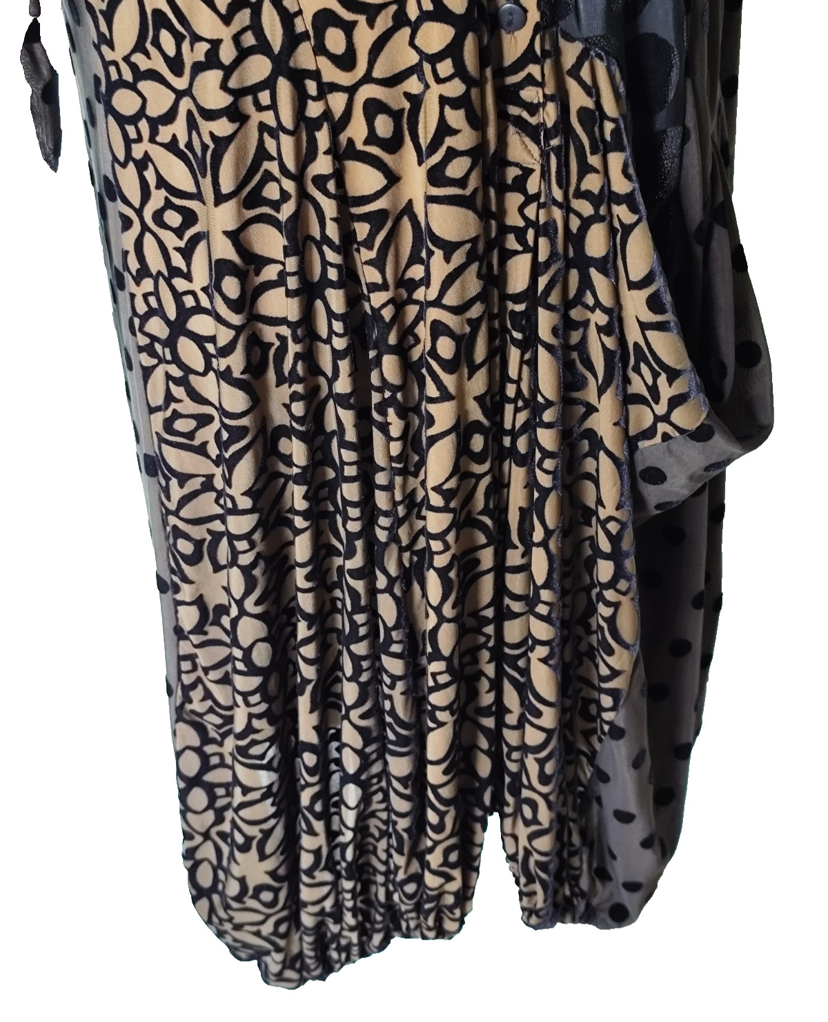 Alembika Draped Cocoon Dress Mix Fabric/Pattern Long Sleeve Bubble Hem Womens XL