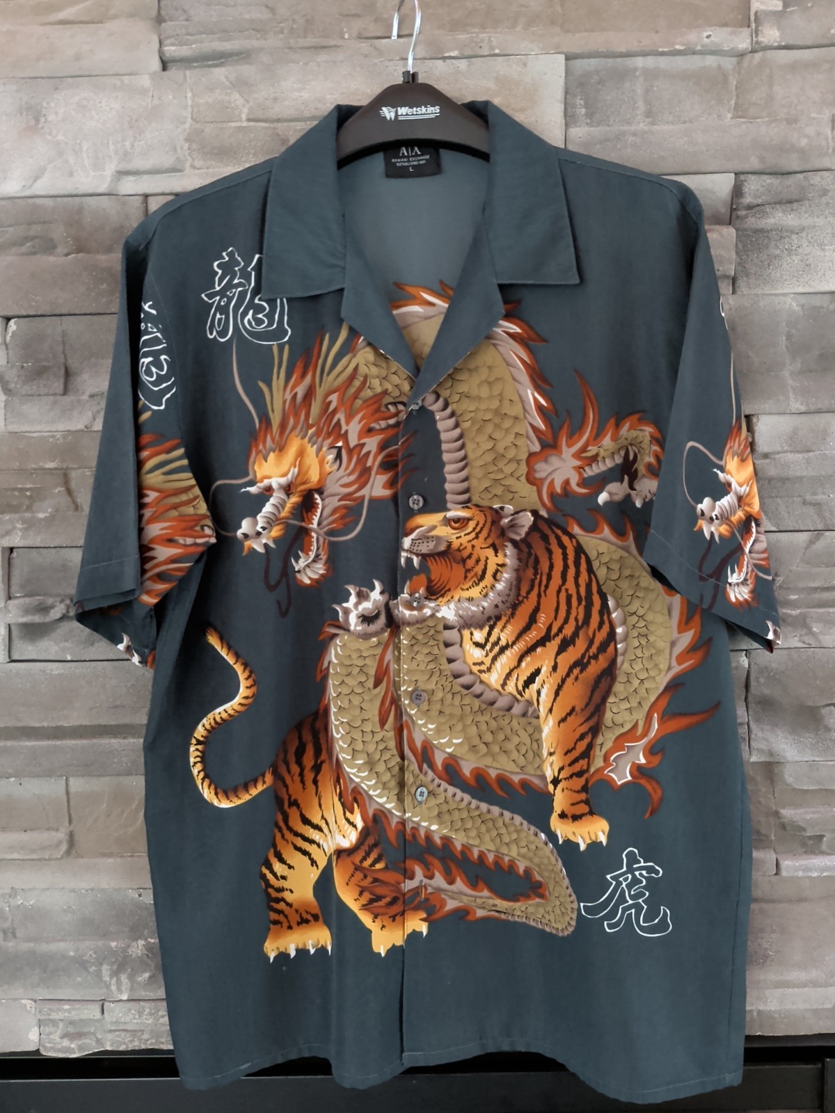 Armani Exchange A|X Dragon Tiger Hawaiian Camp Shirt Men’s Large Rare Graphic…