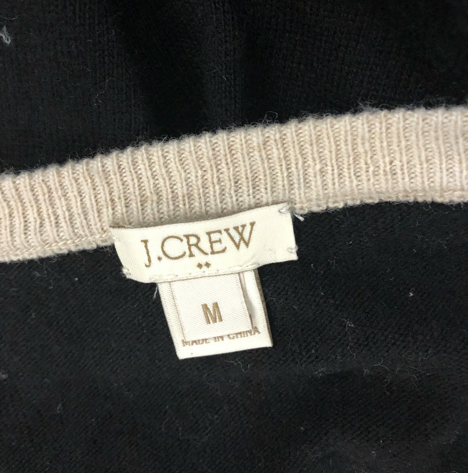 JCrew Womens Sweater Tan Black Elbow Patches Viscose Rayon Wool Nylon Medium