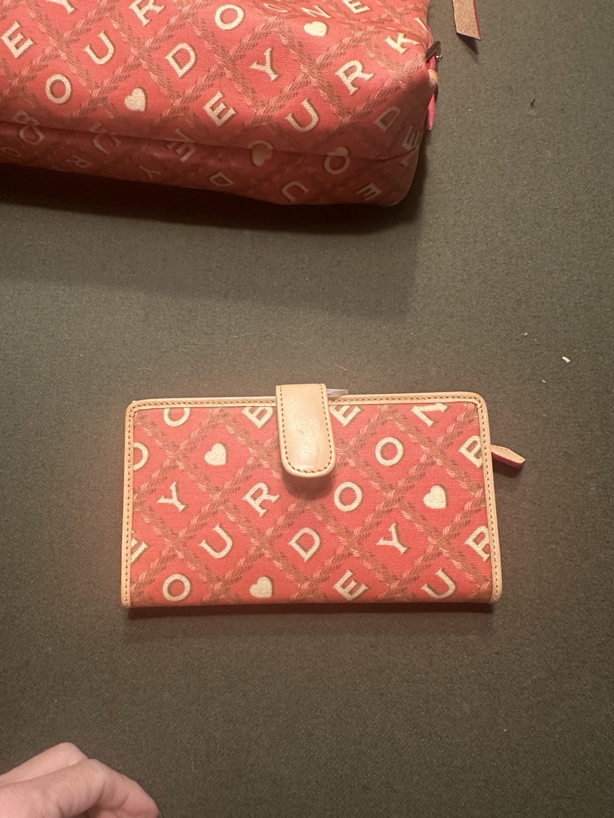 Dooney and Bourke crossword vintage Cherry red Zip-Around Checkbook Wallet Y2K