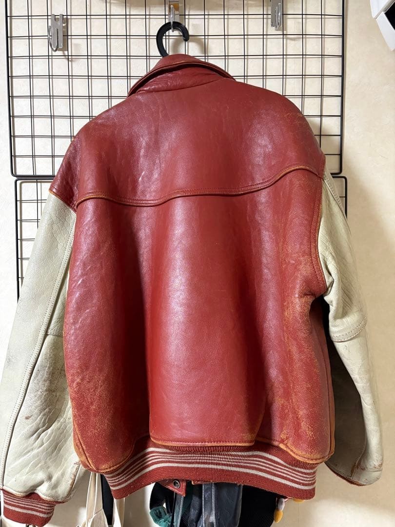 Vintage Avirex Stadium Jacket Red Leather Midnight League 1953 Size M