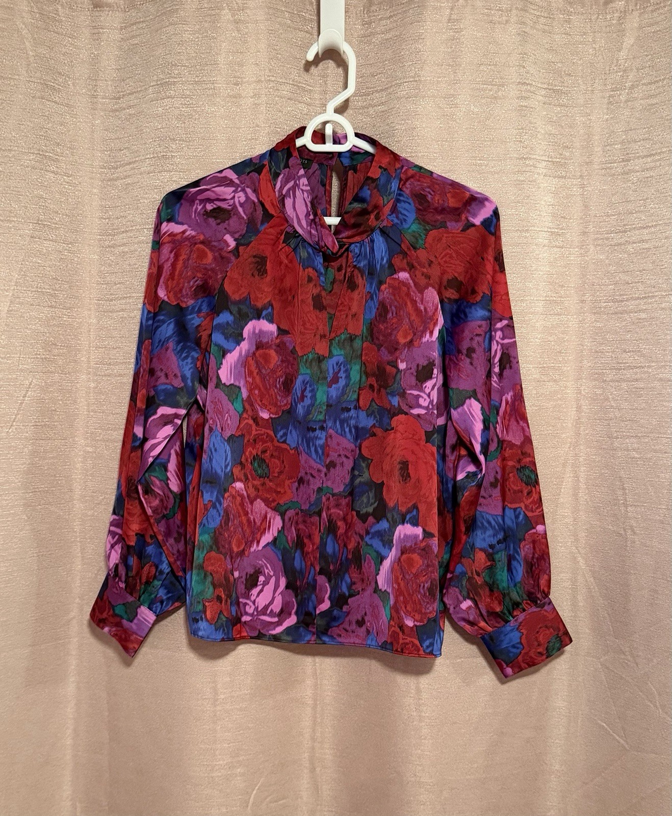 NWT Talbots Women’s Size PM Red Purple Polyester Blend Twist Neck Pullover Blous