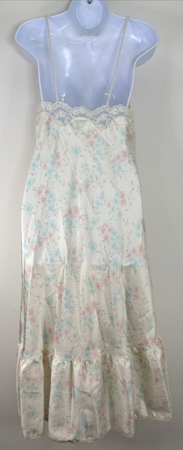 VTG Sara Beth Satin Poly Nightgown Robe Set Pink/Blue Floral Lace Bridal Small