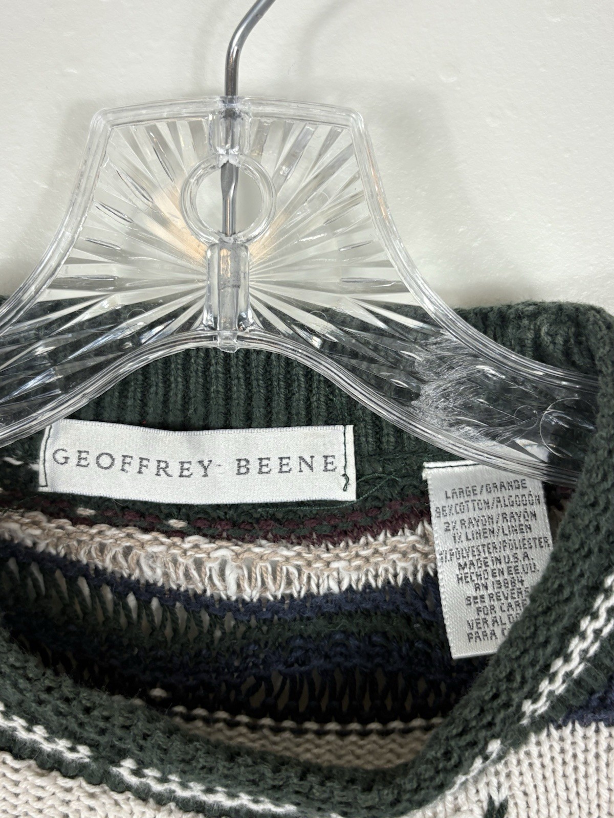 Geoffrey Beene Sweater Men’s Large Multicolor Textured Grunge Hip Hop 90s USA