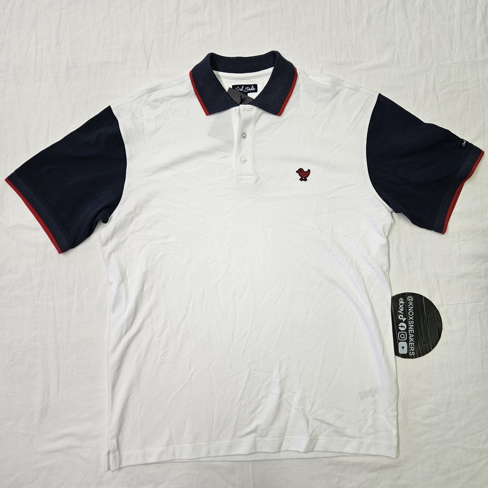 Bad Birdie Pique Golf Polo USA White Navy Men’s Size Medium