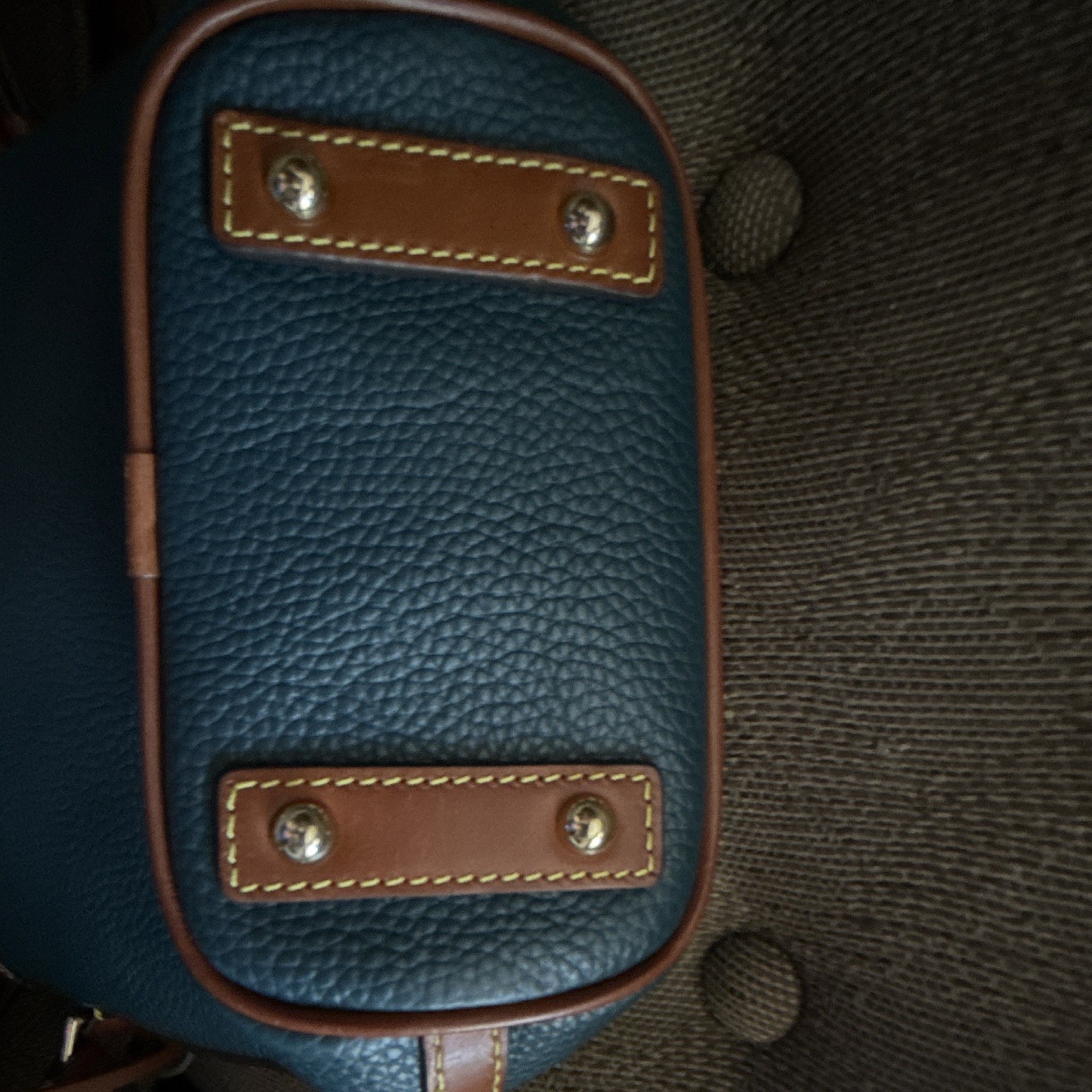 Dooney & Bourke Pebble Grain Blue/Brown Crossbody Zip, Adjustable Strap, Pockets