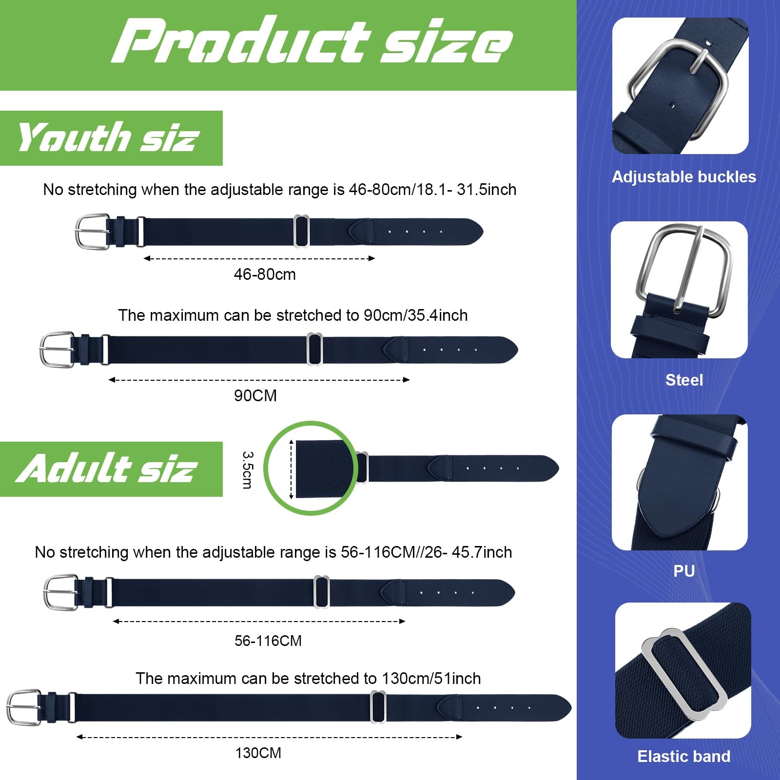 24 Pcs Baseball/softball Belts Bulk, Stretch Youth & Adult Sizes Adjustable, …