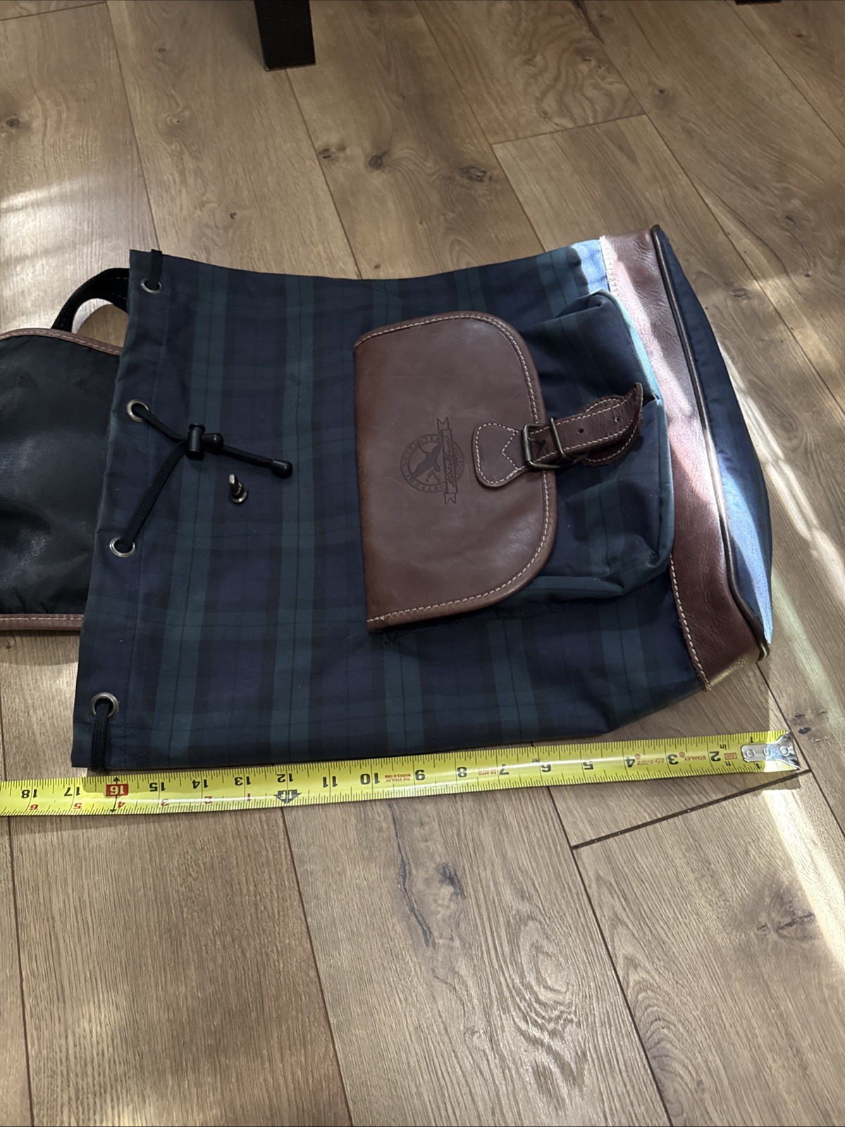 Vintage Eddie Bauer Leather Plaid Turn Lock Large Daypack Rucksack Backpack Rare