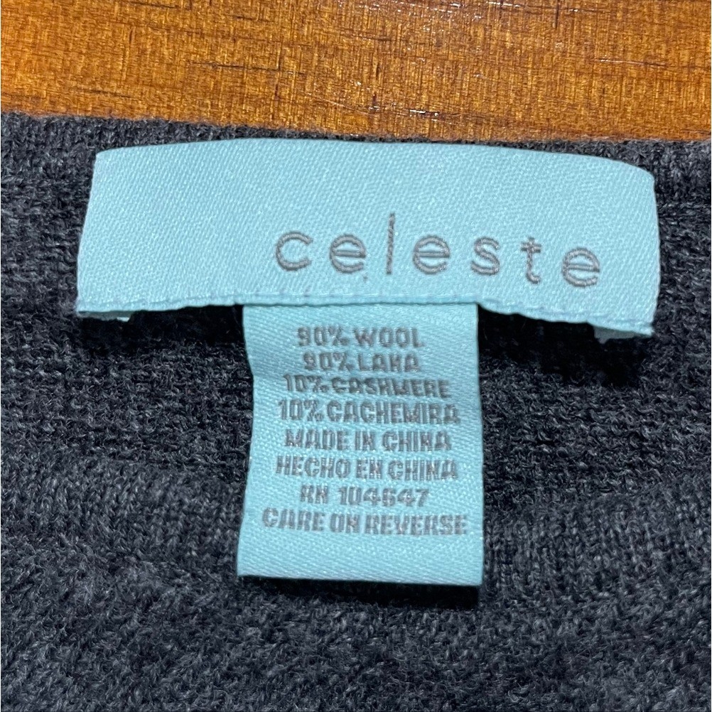 Celeste 90% Wool 10% Cashmere Black Grey Color Block Poncho Sweater Wrap OSFM