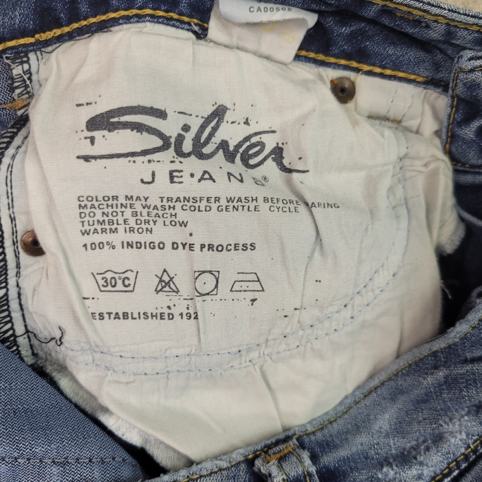 Silver Bootcut Jeans Womens 30 Blue Thick Stitch Distress Western Canada Vintage