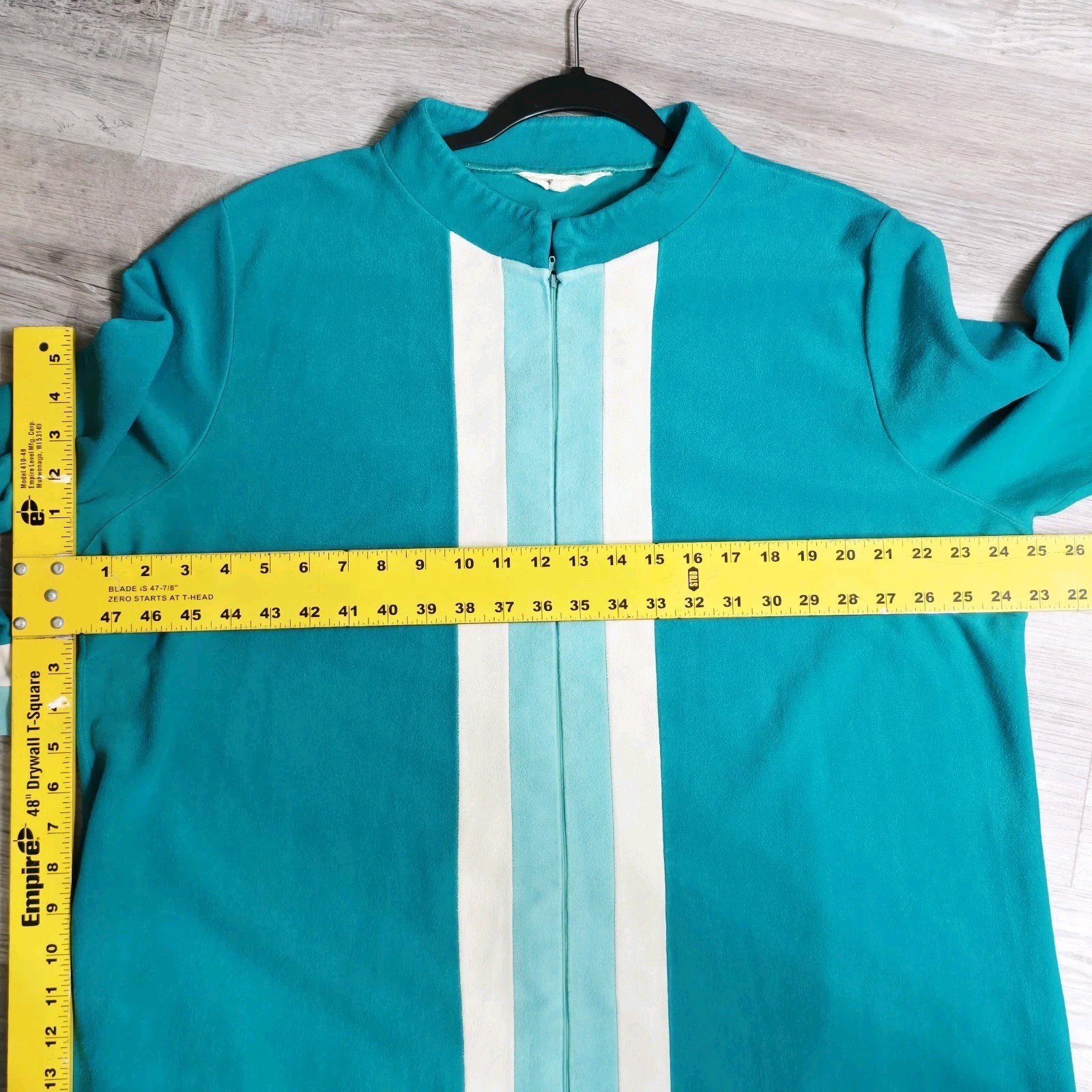 Vtg Vanity Fair Velour Jade Green House Coat Bathrobe Robe Pockets Long ZIPPER
