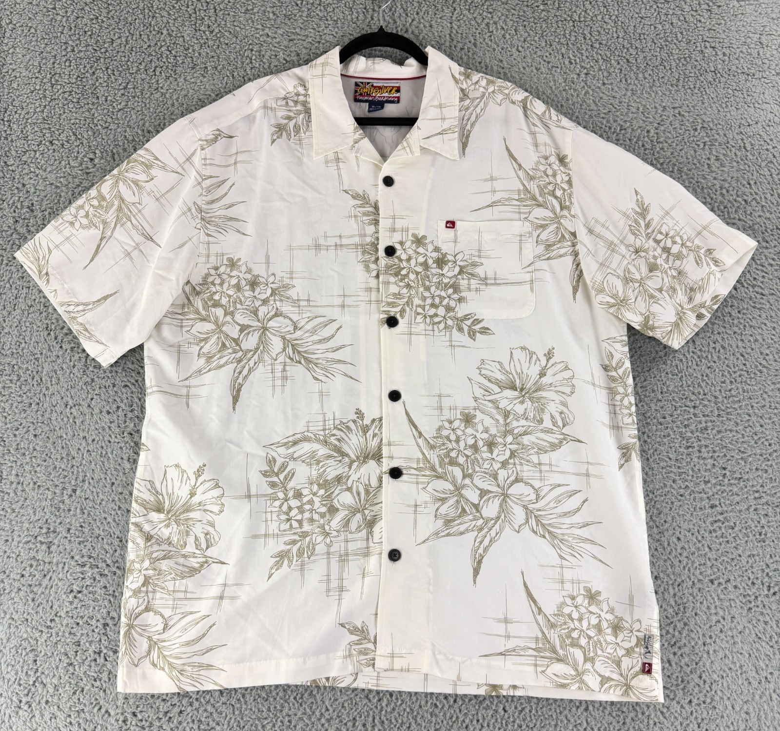 Quiksilver Hawaiian Shirt Men XL White Button Up Aloha Short Sleeve Vintage Surf