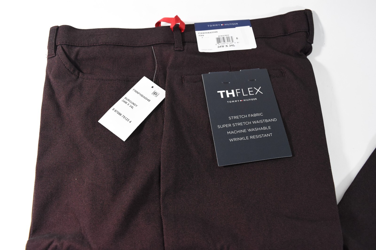 Tommy Hilfiger Mens Pants New 36 x 32 Burgundy Red THFlex Flat Front Stretch