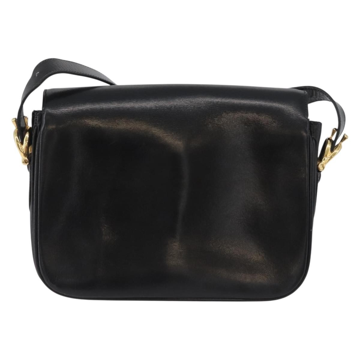CELINE Horse Carriage Shoulder Bag Leather Black Gold Auth bs33584