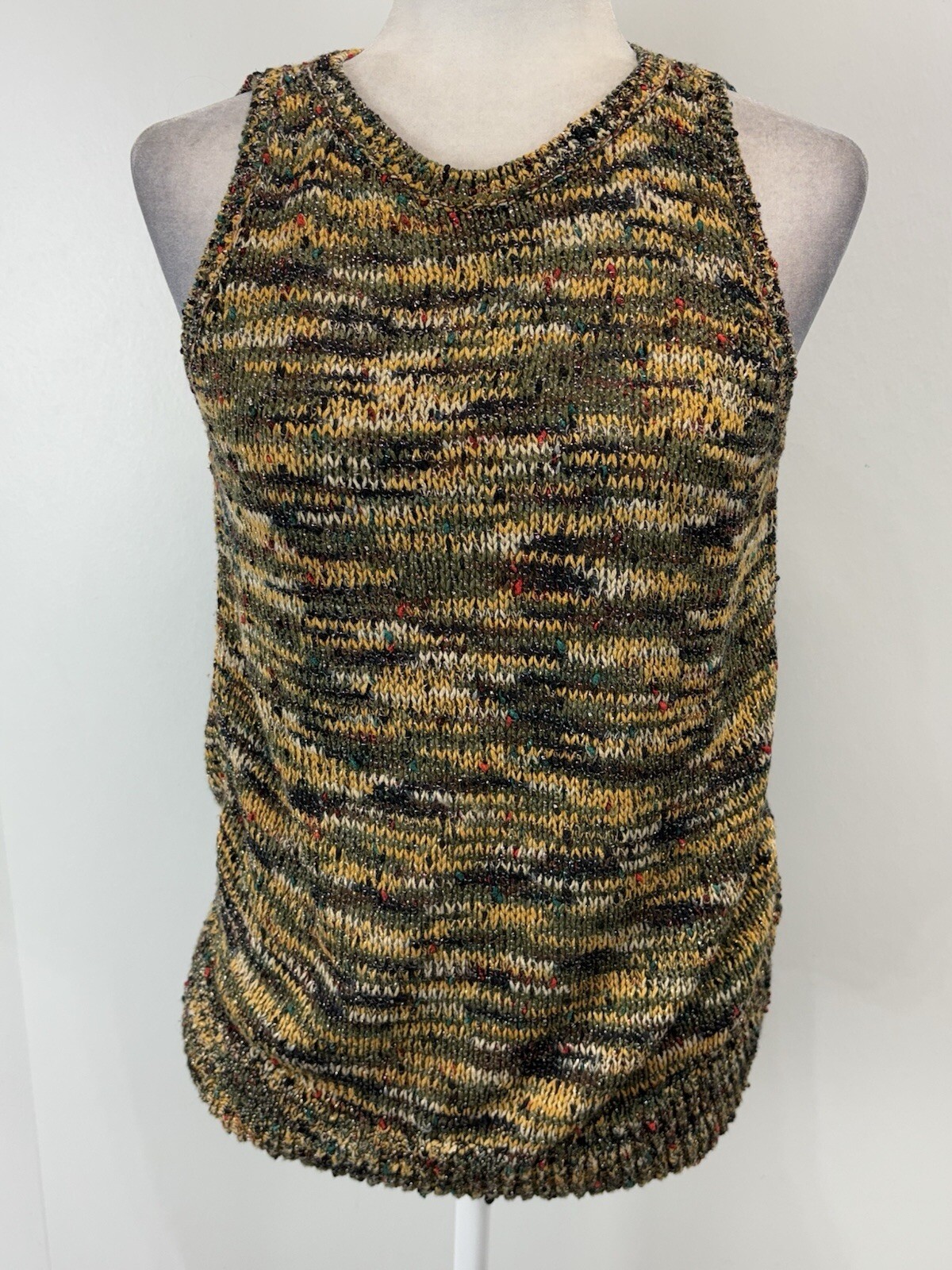 LOFT Marled Knit Sleeveless Sweater Sz Medium Women’s Olive Green Yellow
