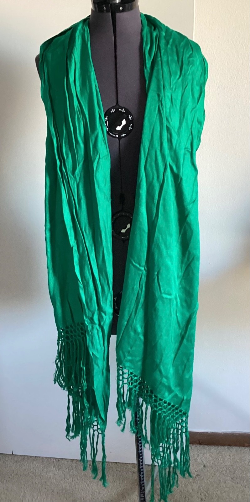 Large Long Emerald Green Scarf With Fringe 90 by 28 Inches Pashmina Shawl