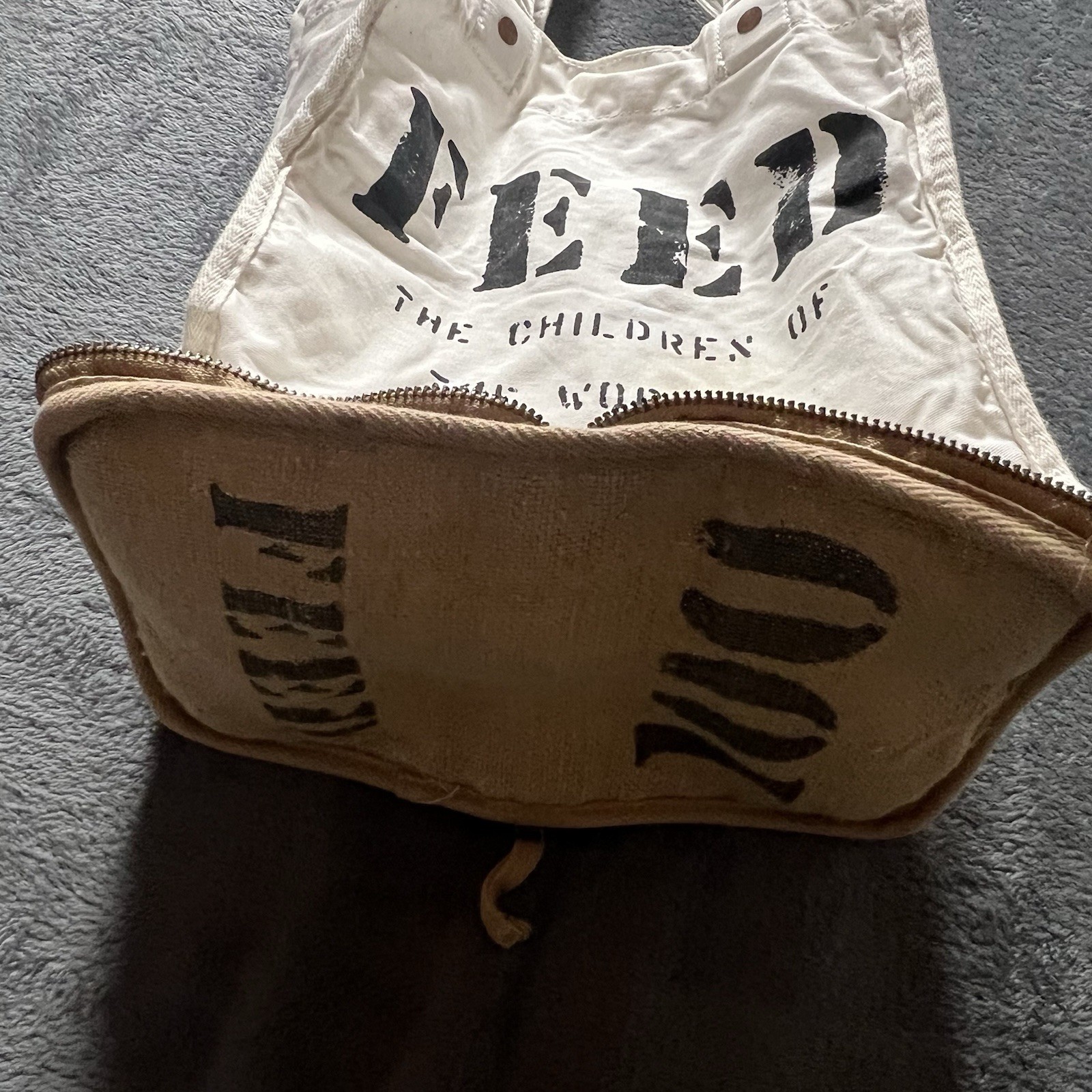 Feed 100 Children of the World Convertible Re-Usable Tote Bag Burlap/Cotton