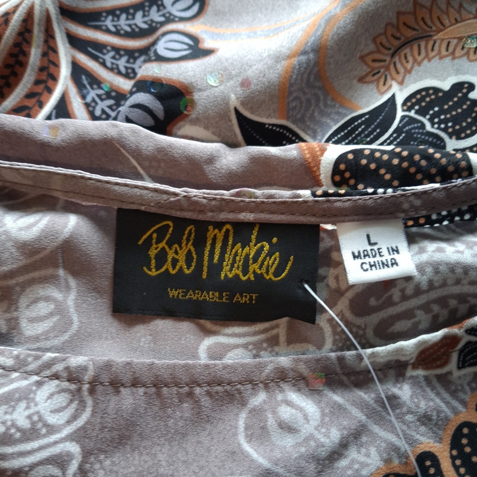 Bob Mackie Wearable Art Batwing Poncho Tunic Floral Sequined Art To Wear NWT Lg