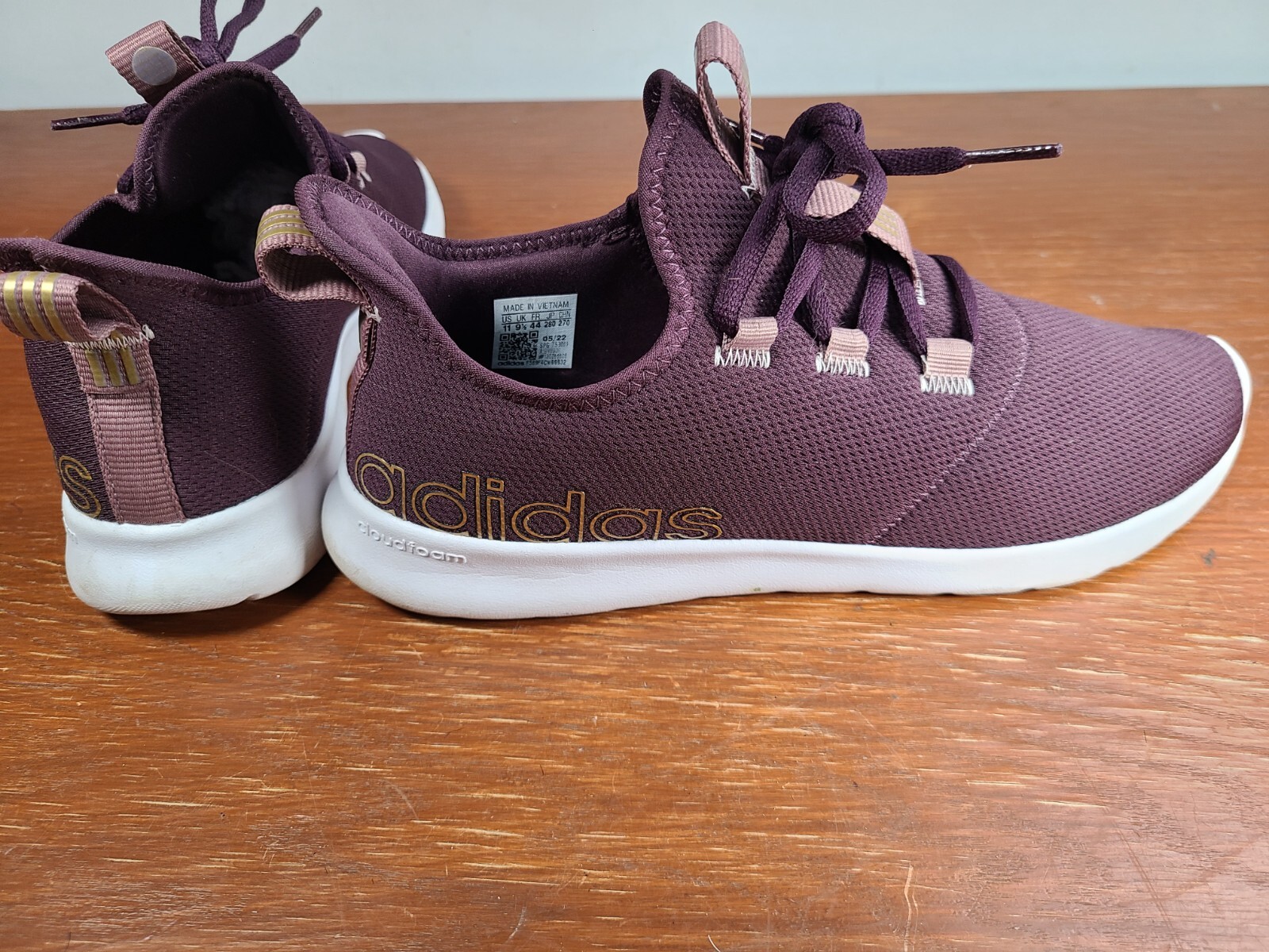 Adidas Cloudfoam Pure 2.0 GV8936 Shadow Maroon-Gold Metallic Womens Size 11