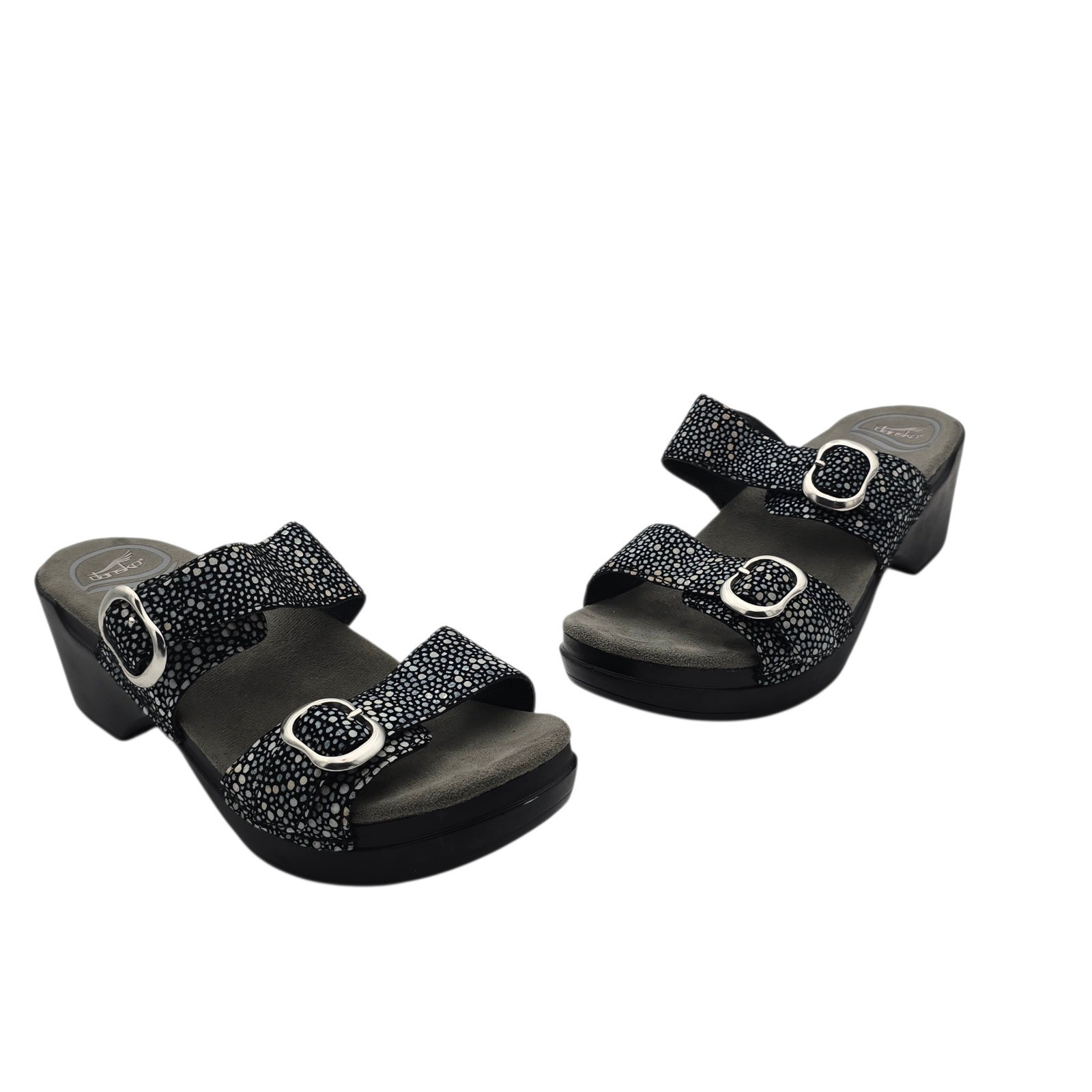 Dansko Reece Buckle Sandals Black Pebble Print Leather Comfort Size 38/7.5 Women