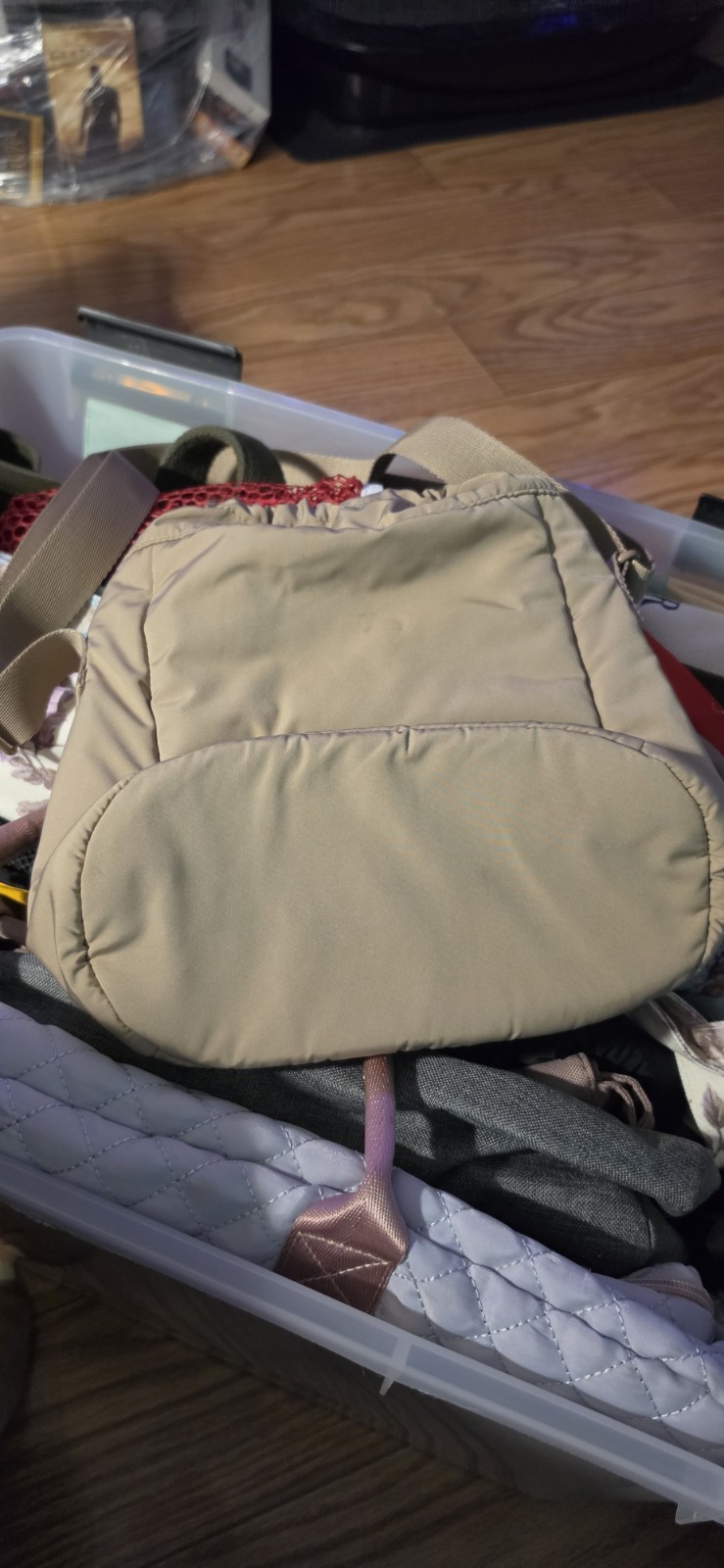 UNIQLO Beige Solid Shoulder Bag Drawstring Closure Lightweight Stitching Accents