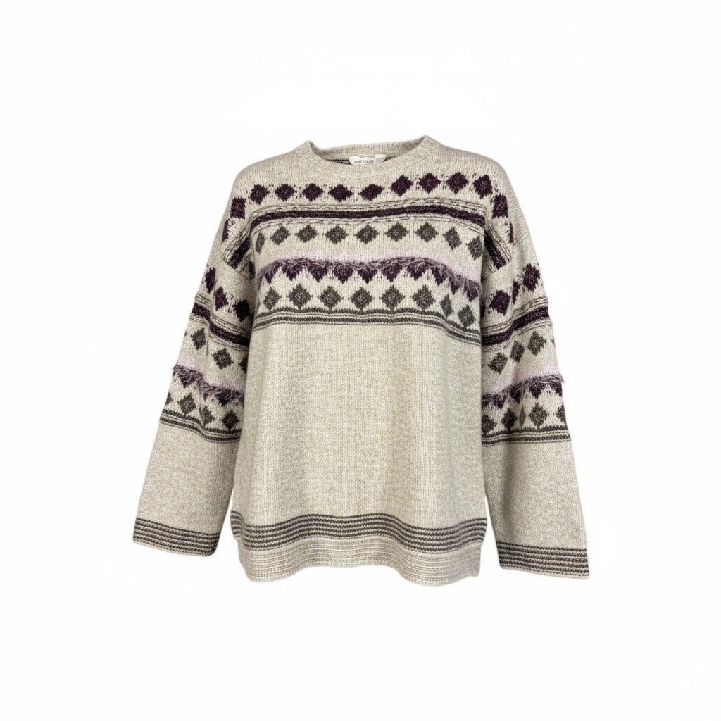 Womens Sweater Size Large Time & Tru Gray Fair Isle Sweater Crewneck Soft Knit