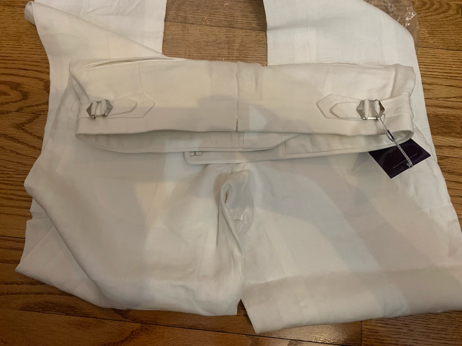NWT Ralph Lauren PURPLE LABEL LINEN TROUSERS 30×34 SIDE TABS WHITE ITALIAN Pants