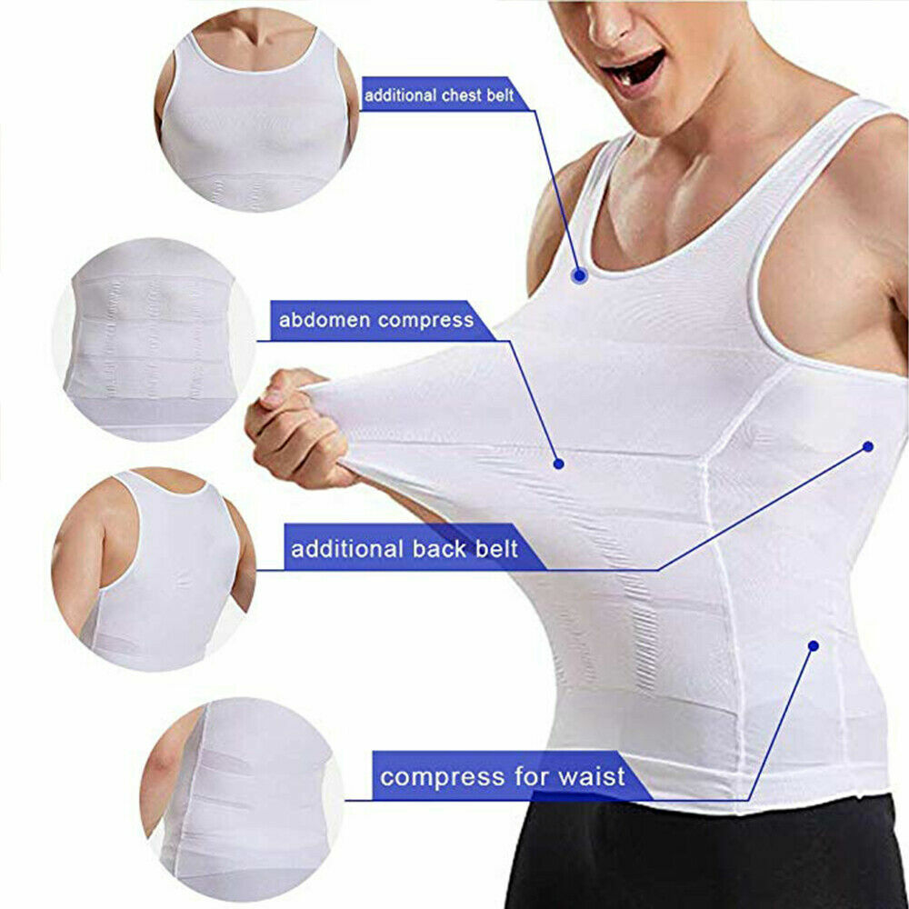 Men Slimming Body Shaper Gynecomastia T-shirt Posture Corrector Vest Compression