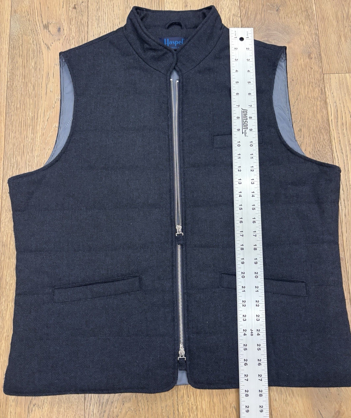 Haspel New Orleans Navy Quilted Wool Herringbone Vest Size XL