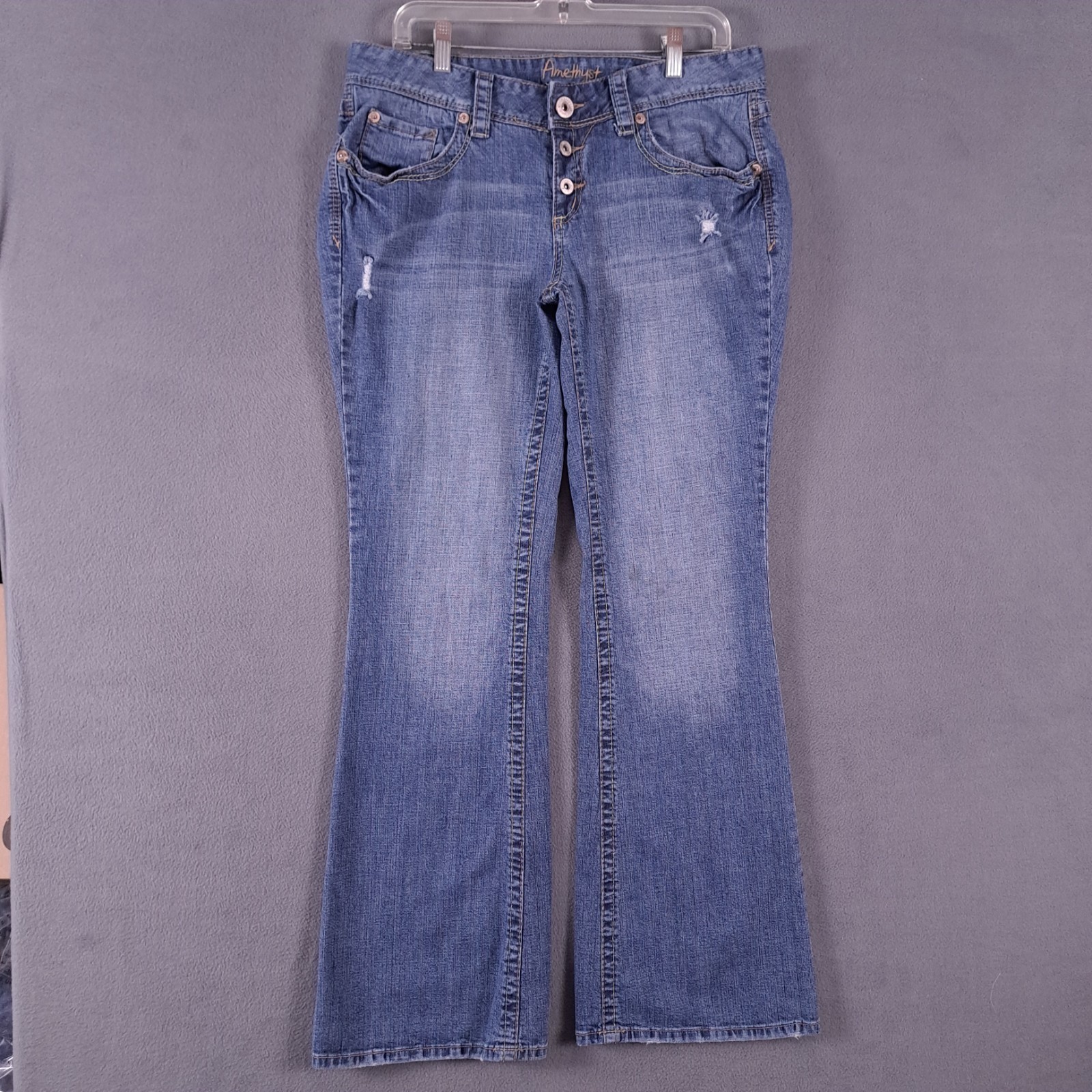 Amethyst Jeans Womens 14 Blue Denim Low Rise Bootcut Distressed Stretch Grunge