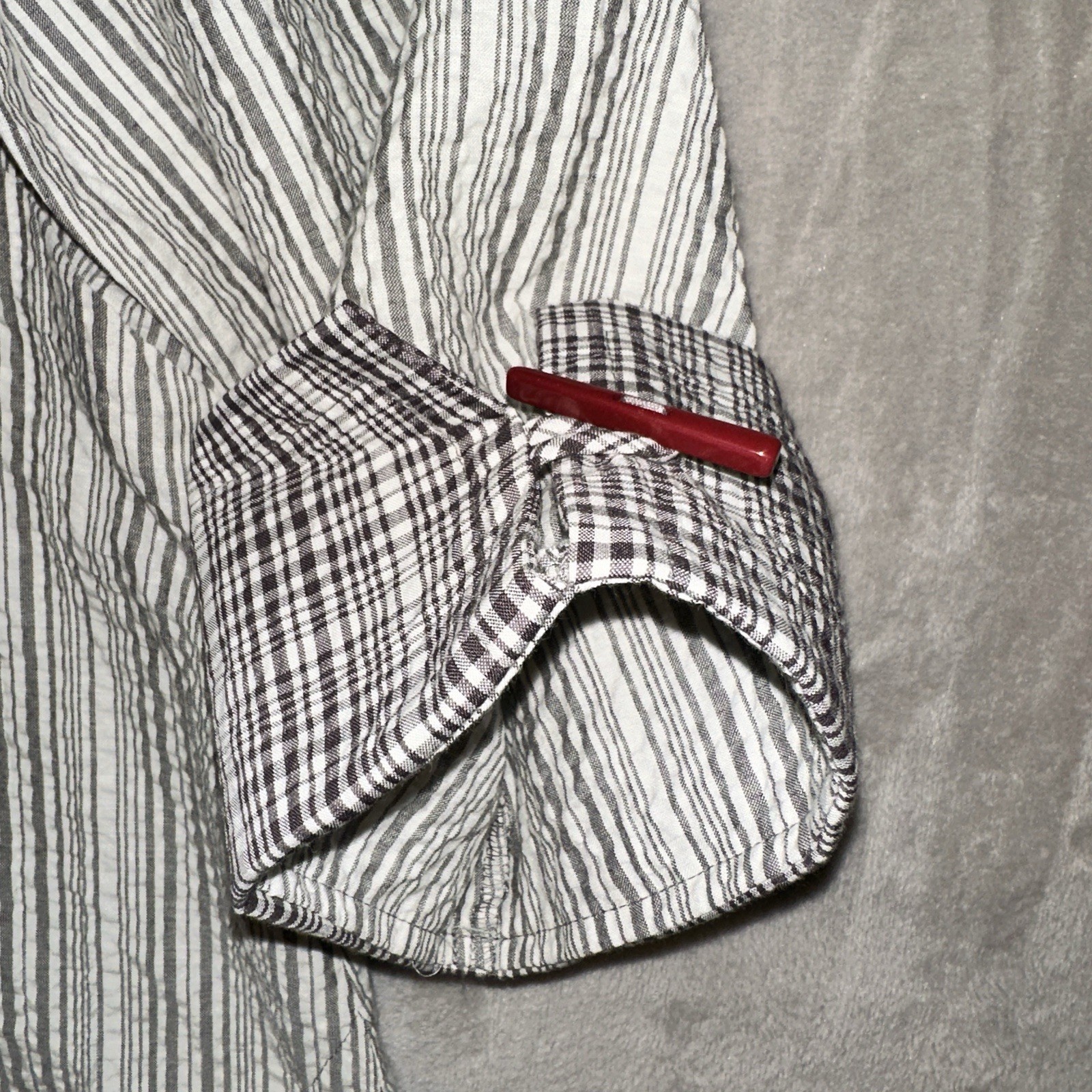 Ali Miles NWT Toggle Button Tunic Plus Size 1X Plaid Stripe Crinkle Wire Collar