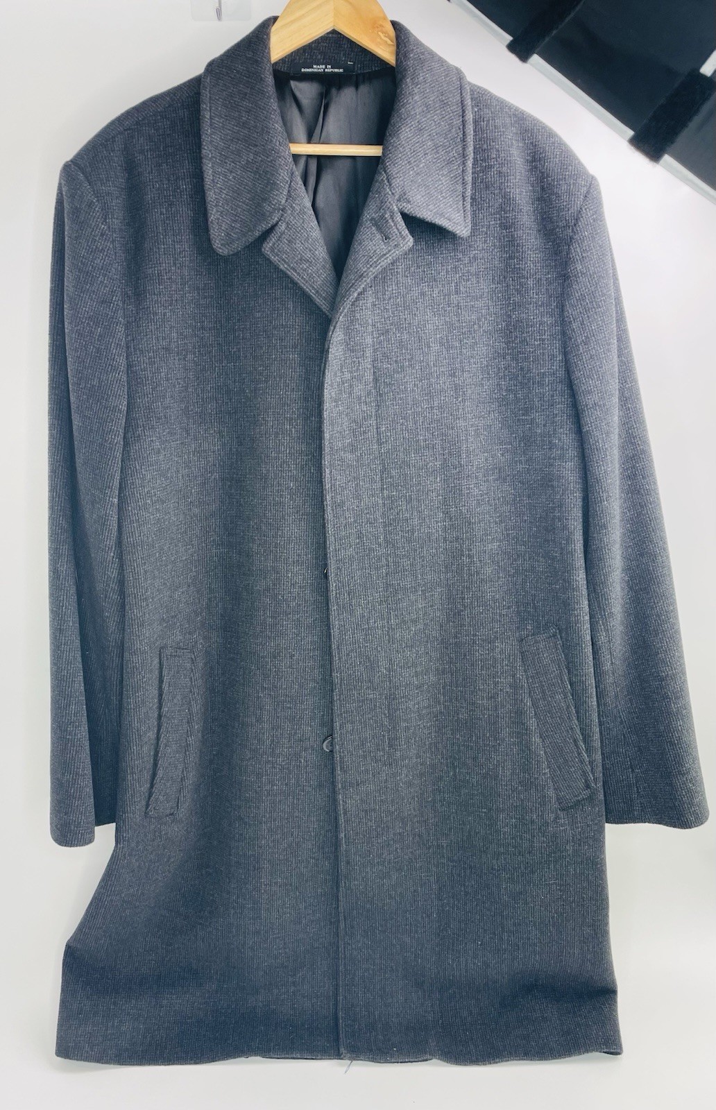 London Fog Mens Wool Coat 44L Trench Coat Dark Grey Double Breasted USA