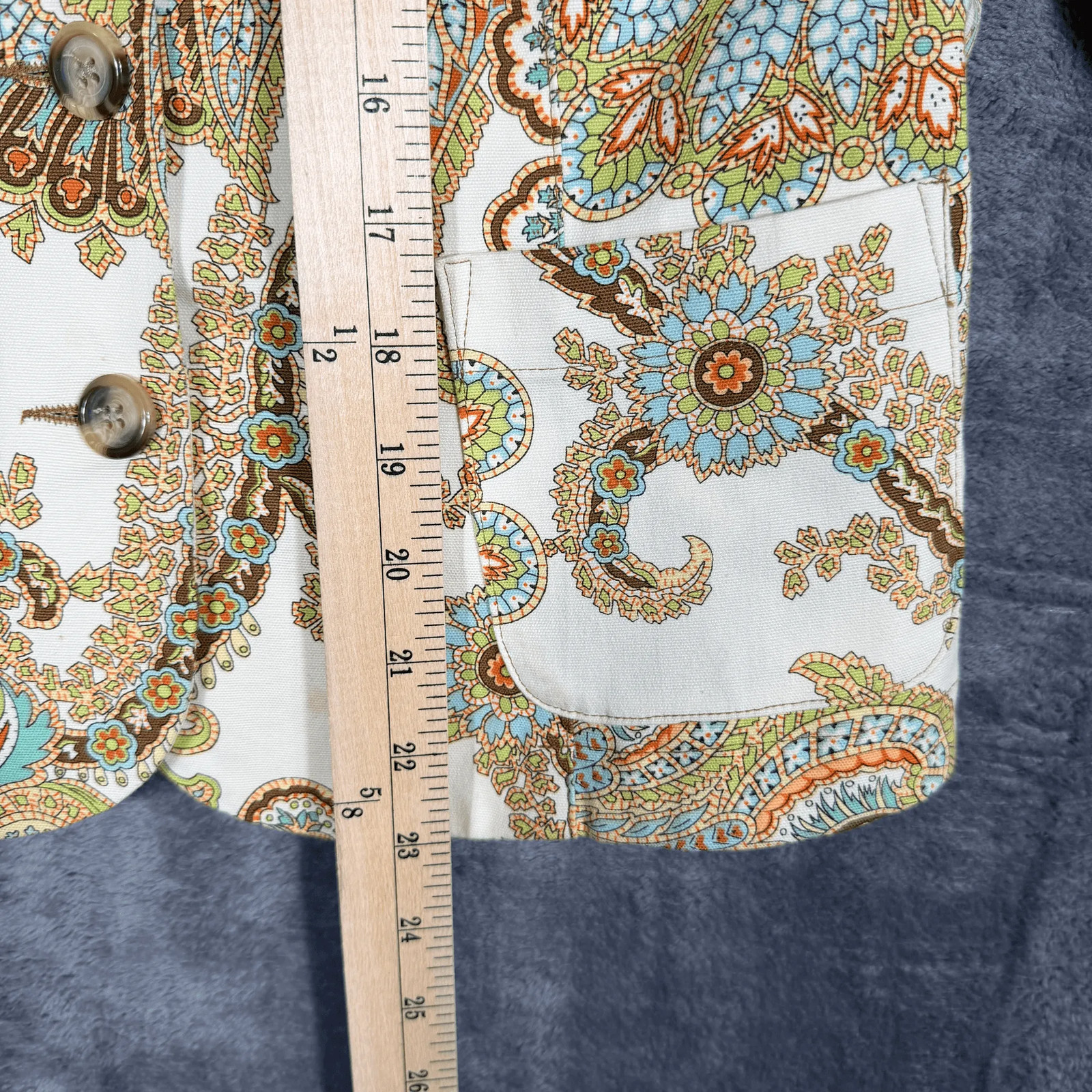 Cabi Womens Blazer Jacket Size 8 Cream Multicolor Paisley Print Cotton Blend