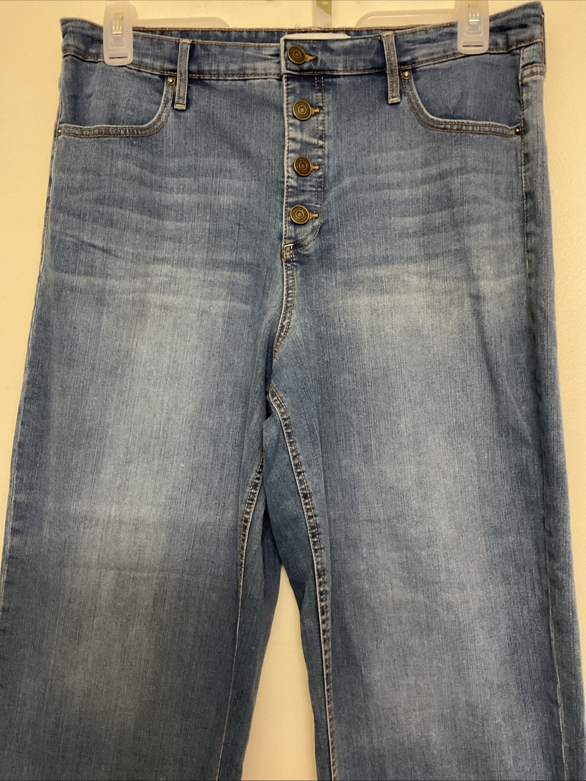 Skinnygirl Women’s Light Blue Wide Leg Crop HighRise Stretch Denim Jeans 32/14