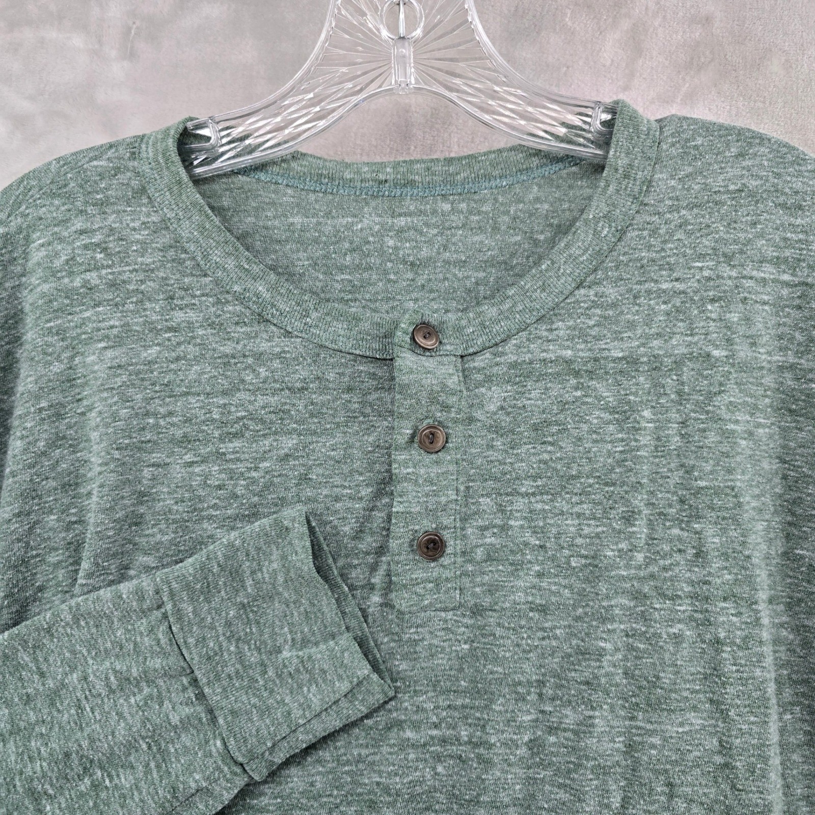 Gustin Henley Men Large Green Long Sleeve Tri-blend Made in USA Heathered Shirt