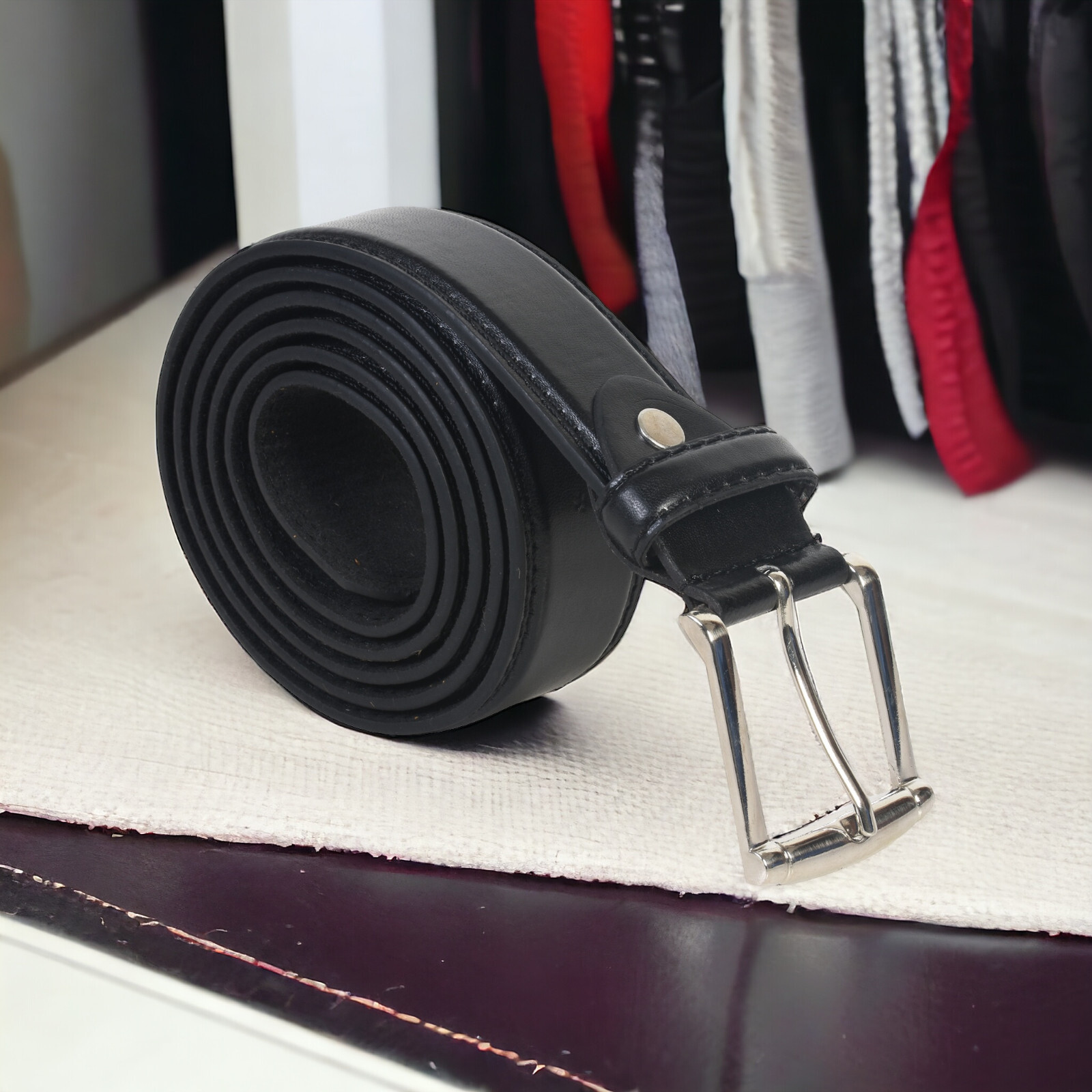 Men’s Leather Jeans Belt with Single Prong Buckle Belts for Men 1.5 inch Wide