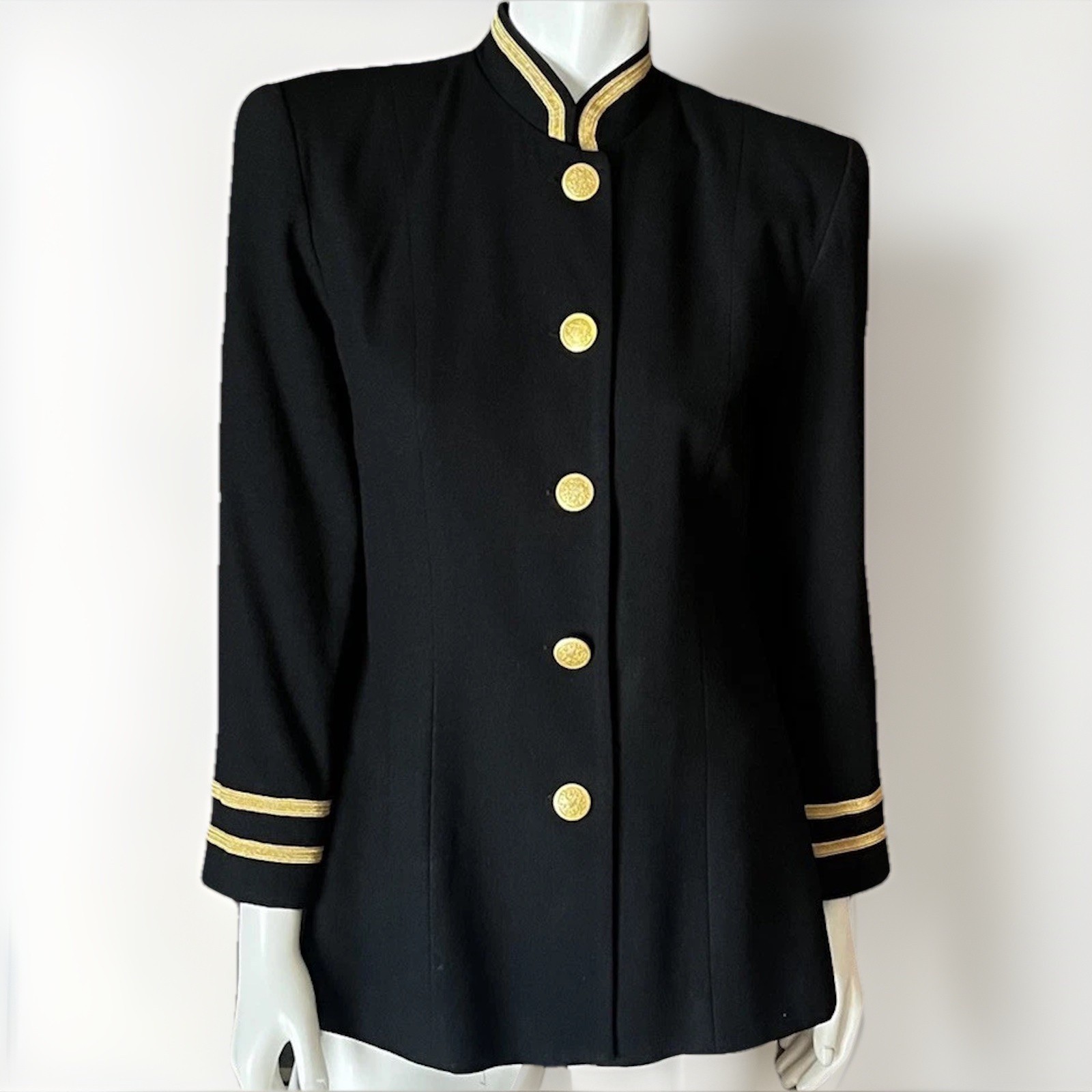 Depeche Mode Vintage Black Wool Blazer Gold Buttons/Stripes Size 10