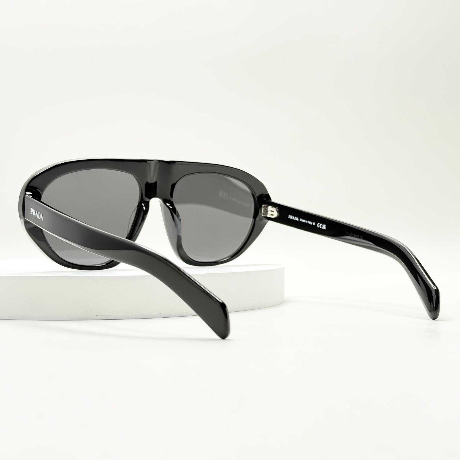 Prada SPR C05S Shield Sunglasses Black Frame Gray Lens Oversized Unisex Italy
