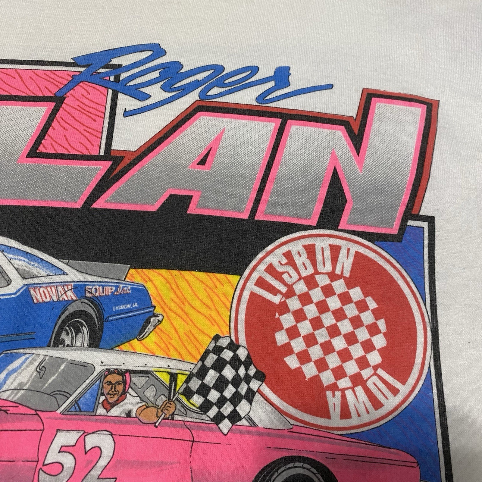 Vintage Roger Dolan Dirt Track Racing Shirt XL 22.5×30.5 Stains/Need Oxiclean
